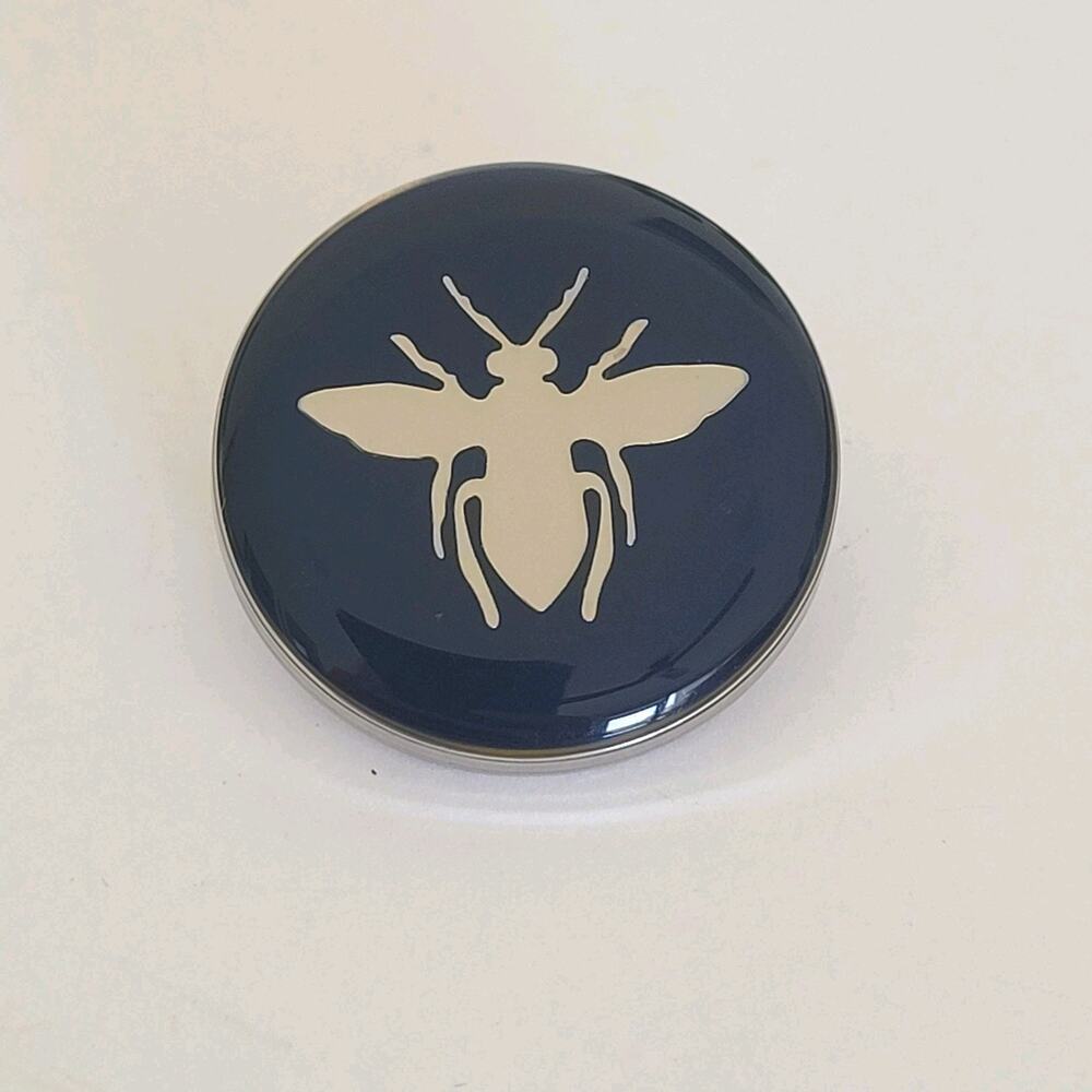Christian Dior Beauty Silver Navy Blue Pin Bee Brooch Badge Round Designer